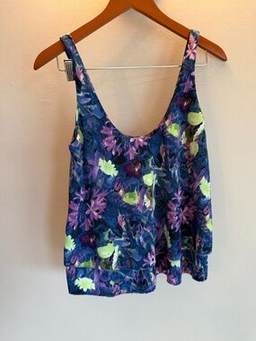 BB Dakota Womens Abstract Floral Tiered Scoop Neck Tank Top Blue Purple Small